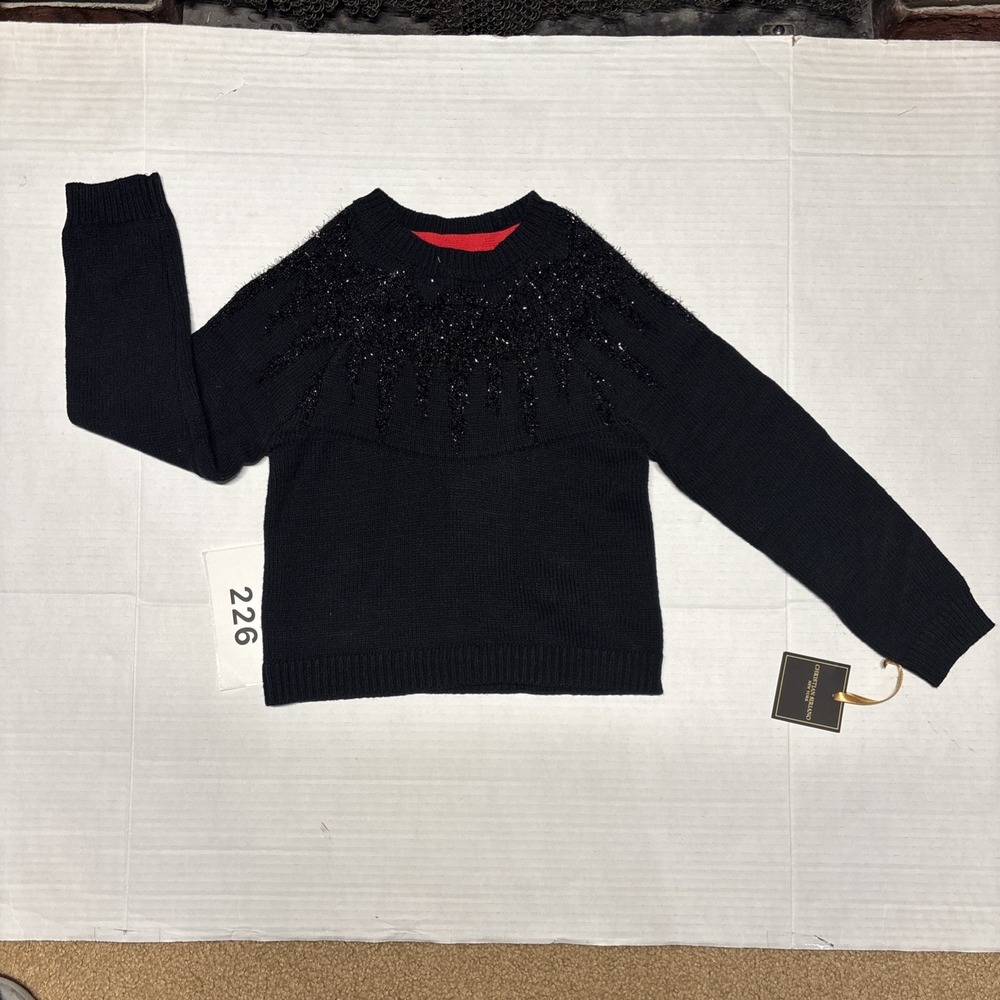 Christian Siriano New York Girls Black Knit Sweater Size-S(5-6) NWT Red Detail